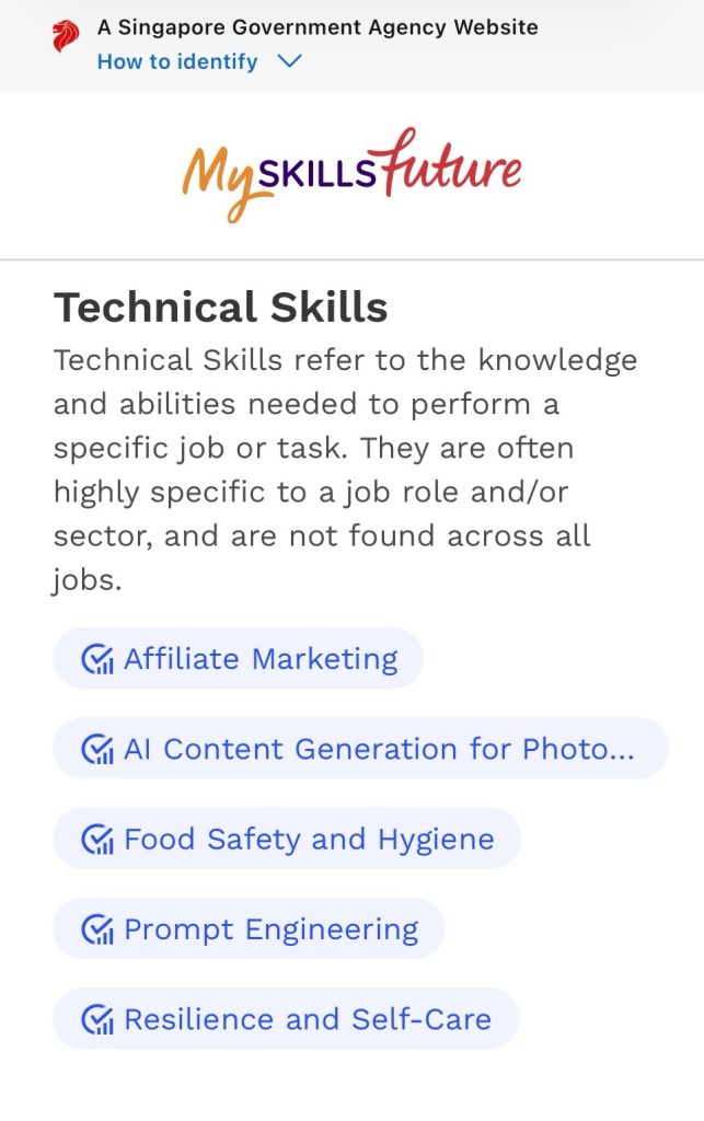 Untouched MySkillsFuture screenshot listing technical skills acquired
